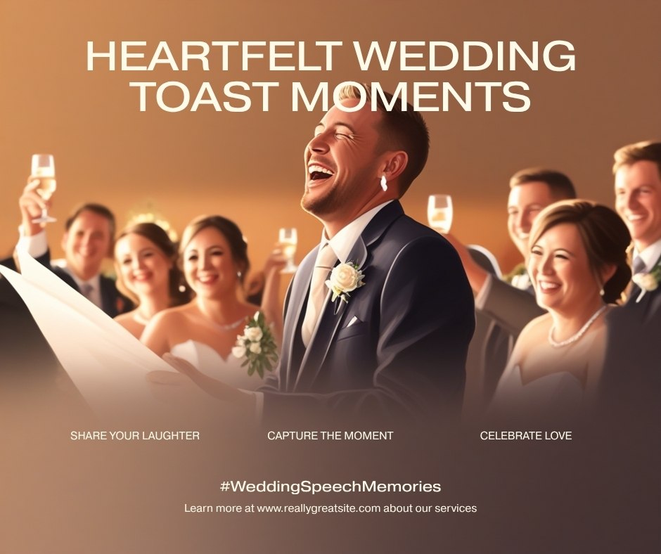 Wedding guest giving a heartfelt speech at reception with guests raising glasses